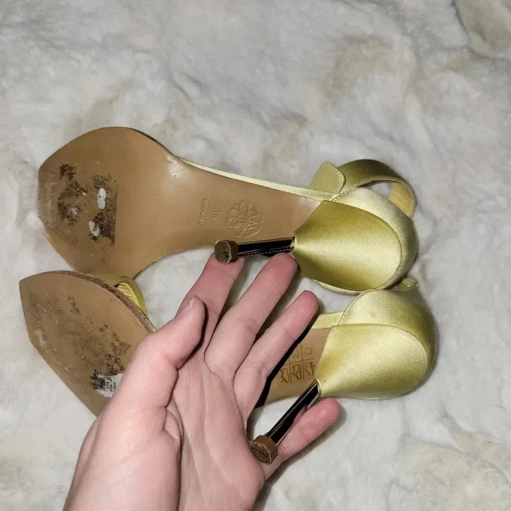 Alexander McQueen Satin Yellow Ankle Strap Sandals Heels READ 36 6 - Picture 8 of 11